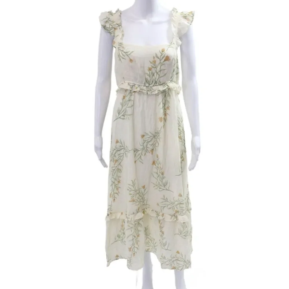 Blu Pepper Womens Maxi Sundress White Floral Square Neck Tie Size L